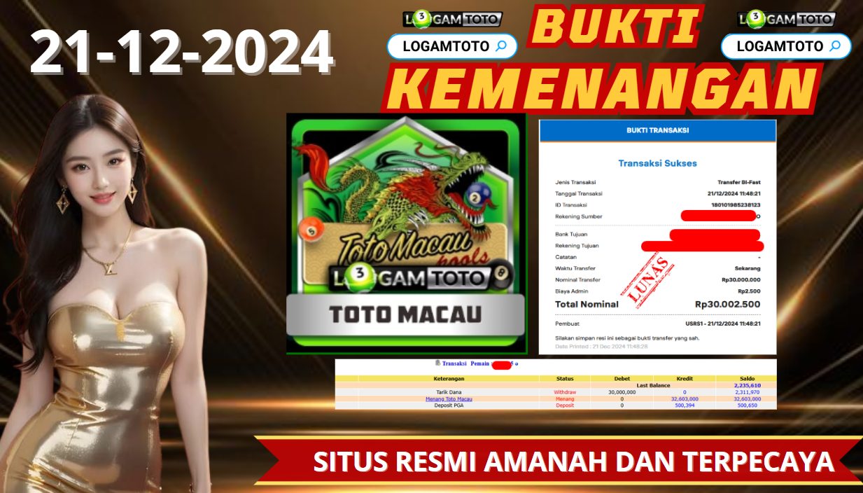 SELAMAT KEPADA MEMBER SETIA LOGAMTOTO BERHASIL JACKPOT DI PERMAINAN TOGEL TOTOMACAU